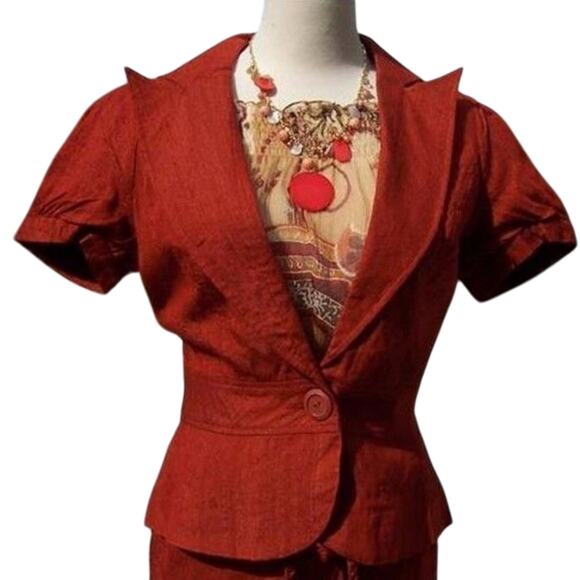 Cache Rust 100% Raw Silk Removable Self Belt Crop Pant New NWT Linen Feel $108 - Picture 10 of 12